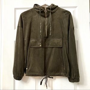 ZARA Pullover 3/4 Zip faux suede Hoodie